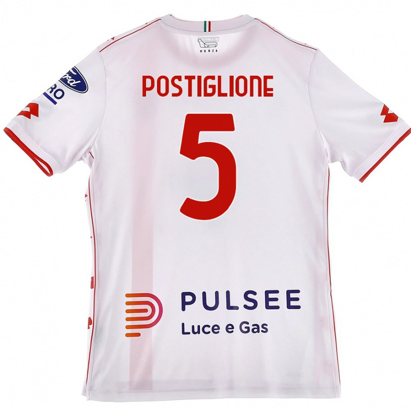 Danxen Homme Maillot Nicolò Postiglione #5 Blanc Rouge Tenues Extérieur 2024/25 T-Shirt