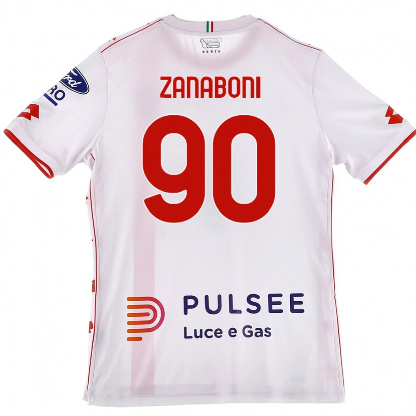 Danxen Homme Maillot Emanuele Zanaboni #90 Blanc Rouge Tenues Extérieur 2024/25 T-Shirt
