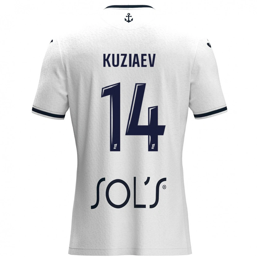 Danxen Homme Maillot Daler Kuzyaev #14 Blanc Bleu Foncé Tenues Extérieur 2024/25 T-Shirt
