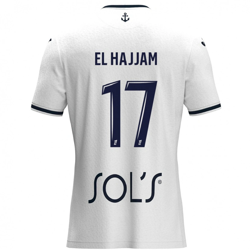 Danxen Homme Maillot Oualid El Hajjam #17 Blanc Bleu Foncé Tenues Extérieur 2024/25 T-Shirt