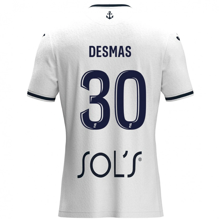 Danxen Homme Maillot Arthur Desmas #30 Blanc Bleu Foncé Tenues Extérieur 2024/25 T-Shirt