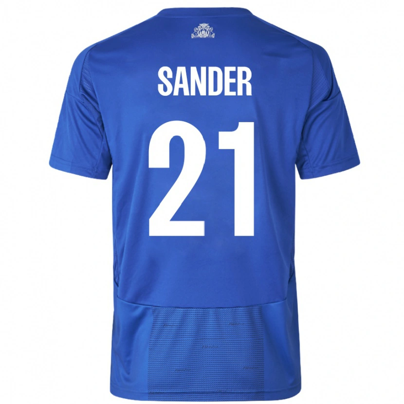 Danxen Homme Maillot Theo Sander #21 Blanc Bleu Tenues Extérieur 2024/25 T-Shirt