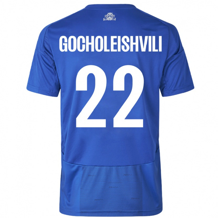 Danxen Homme Maillot Giorgi Gocholeishvili #22 Blanc Bleu Tenues Extérieur 2024/25 T-Shirt