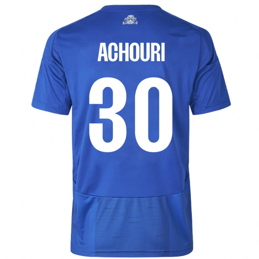Danxen Homme Maillot Elias Achouri #30 Blanc Bleu Tenues Extérieur 2024/25 T-Shirt