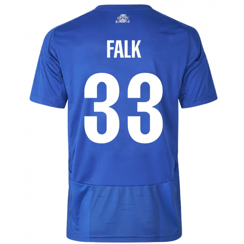 Danxen Homme Maillot Rasmus Falk #33 Blanc Bleu Tenues Extérieur 2024/25 T-Shirt