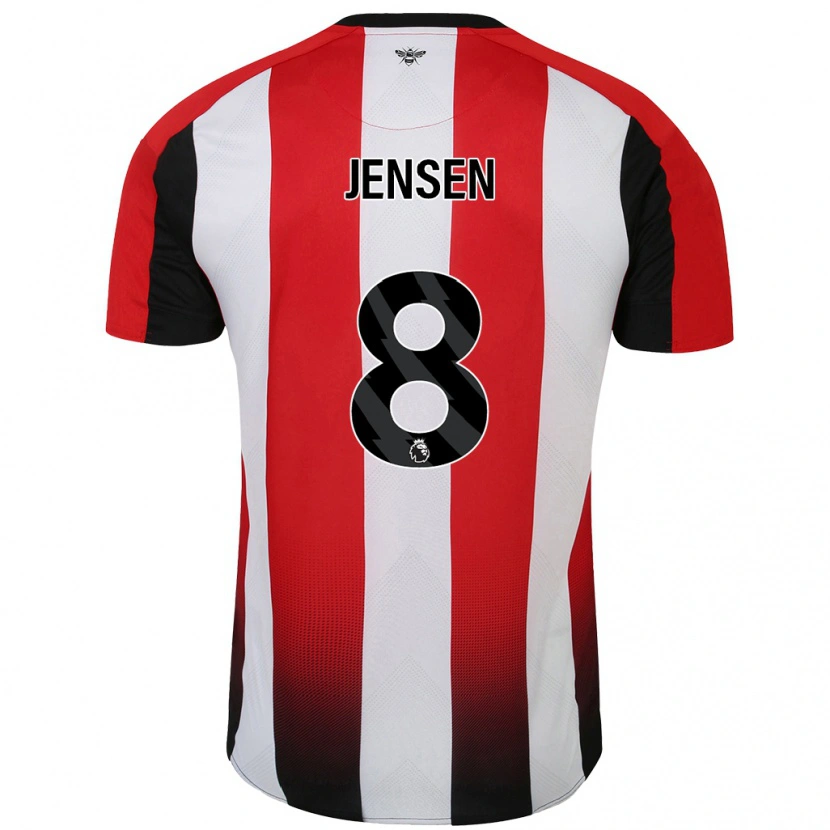 Danxen Femme Maillot Mathias Jensen #8 Rouge Blanc Tenues Domicile 2024/25 T-Shirt