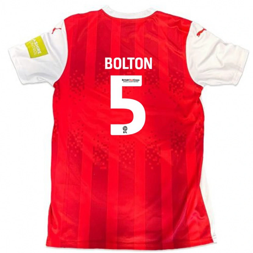 Danxen Femme Maillot James Bolton #5 Rouge Blanc Tenues Domicile 2024/25 T-Shirt