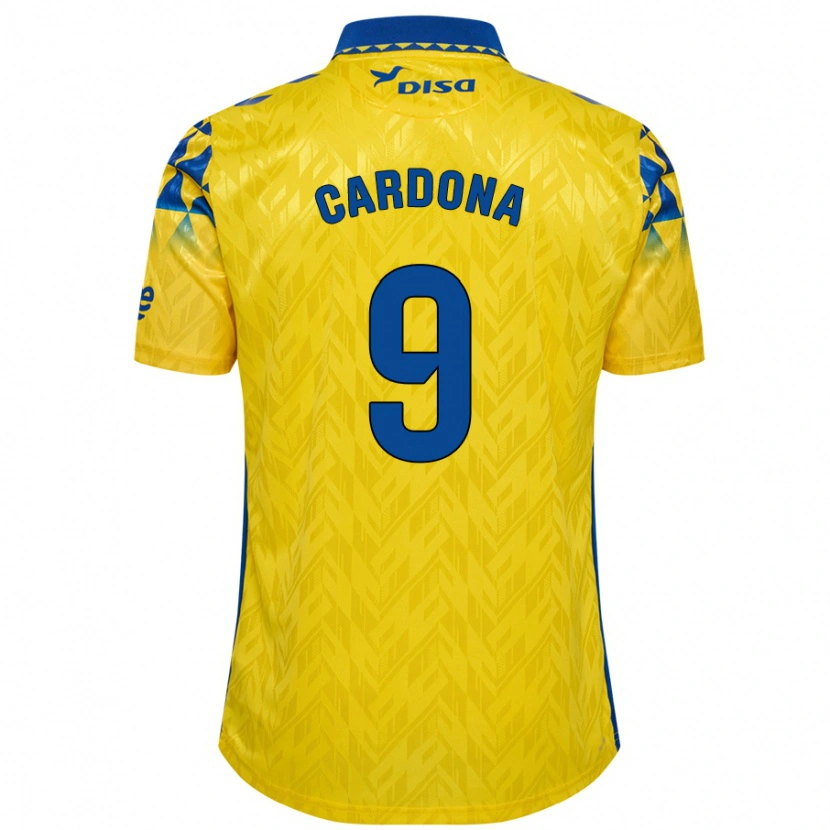 Danxen Femme Maillot Marc Cardona #9 Jaune Bleu Tenues Domicile 2024/25 T-Shirt