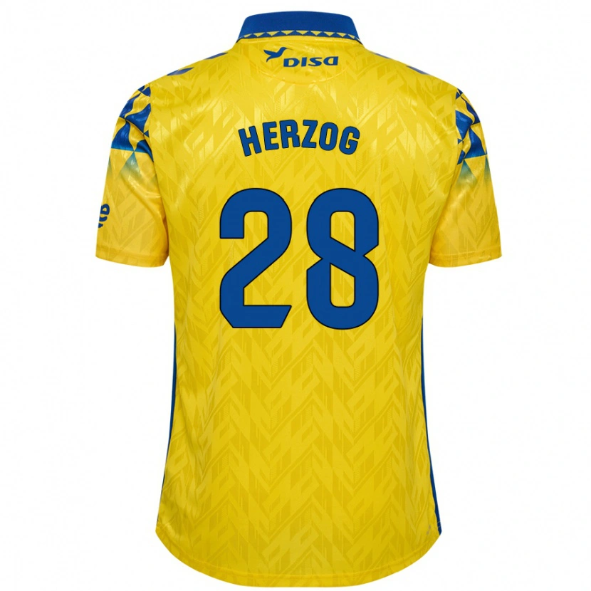 Danxen Femme Maillot Juanma Herzog #28 Jaune Bleu Tenues Domicile 2024/25 T-Shirt
