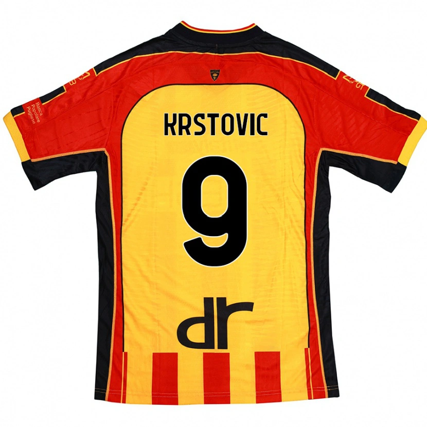Danxen Femme Maillot Nikola Krstovic #9 Jaune Rouge Tenues Domicile 2024/25 T-Shirt