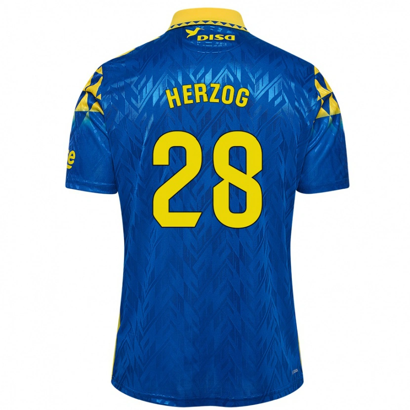 Danxen Femme Maillot Juanma Herzog #28 Bleu Jaune Tenues Extérieur 2024/25 T-Shirt
