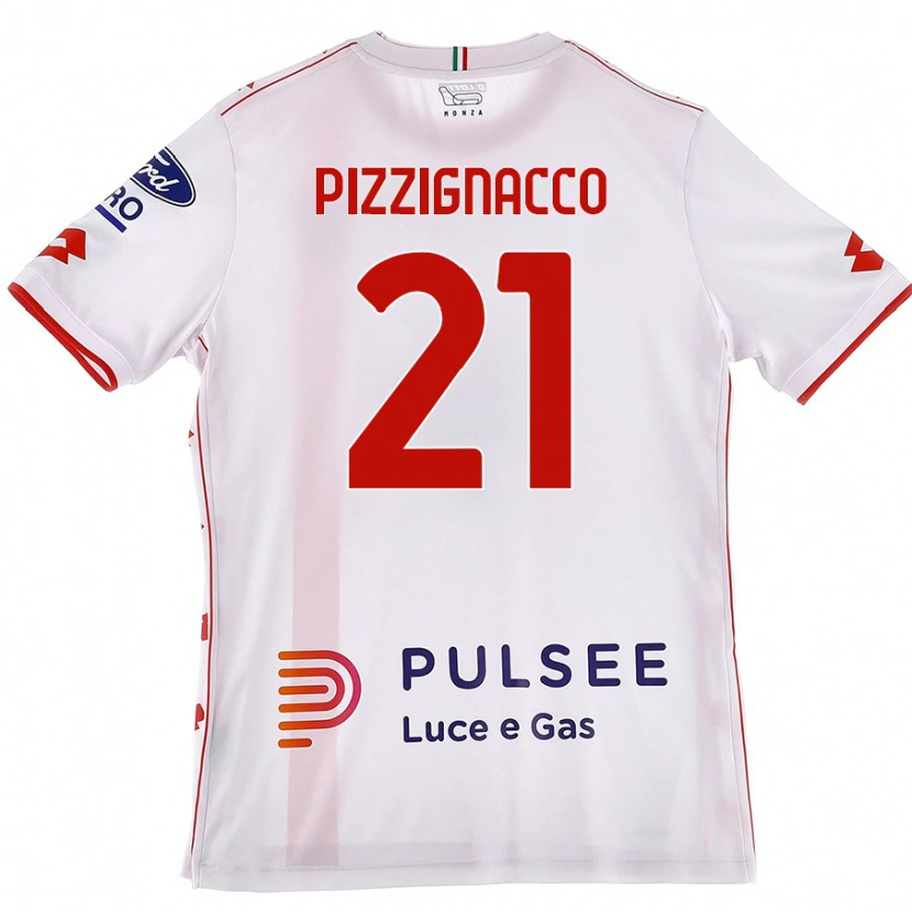 Danxen Femme Maillot Semuel Pizzignacco #21 Blanc Rouge Tenues Extérieur 2024/25 T-Shirt