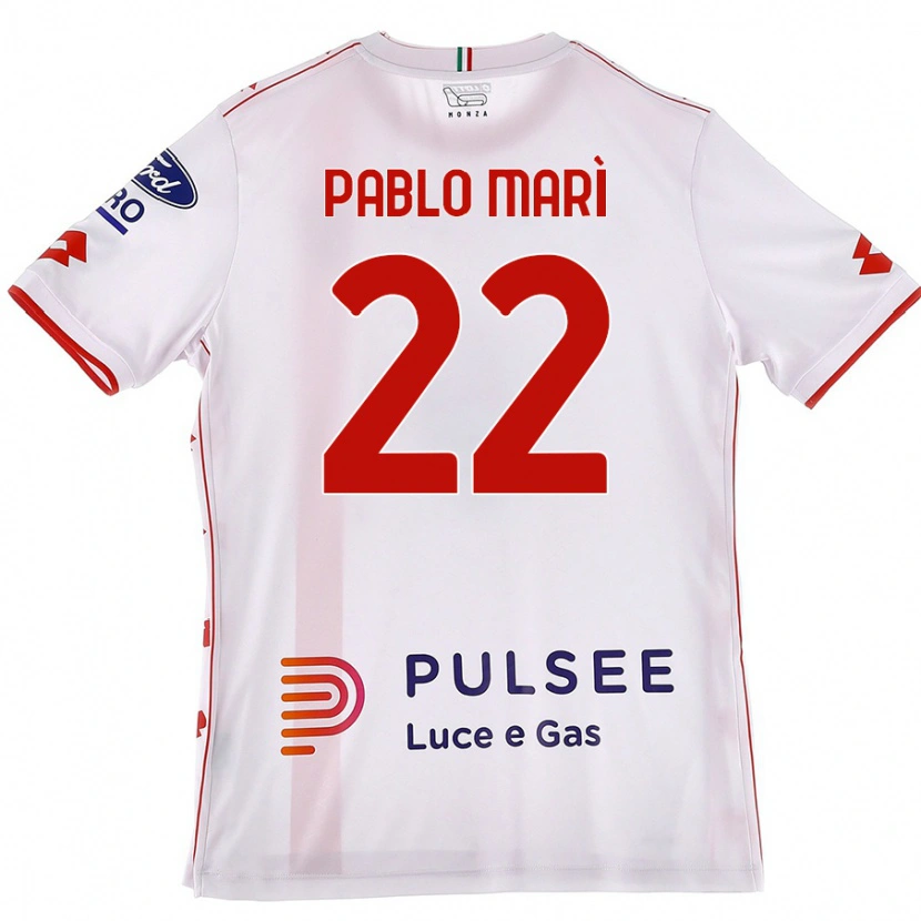 Danxen Femme Maillot Pablo Marí #22 Blanc Rouge Tenues Extérieur 2024/25 T-Shirt