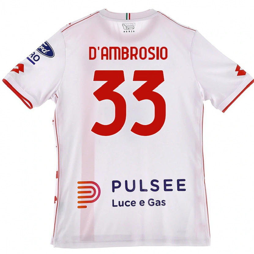 Danxen Femme Maillot Danilo D'ambrosio #33 Blanc Rouge Tenues Extérieur 2024/25 T-Shirt