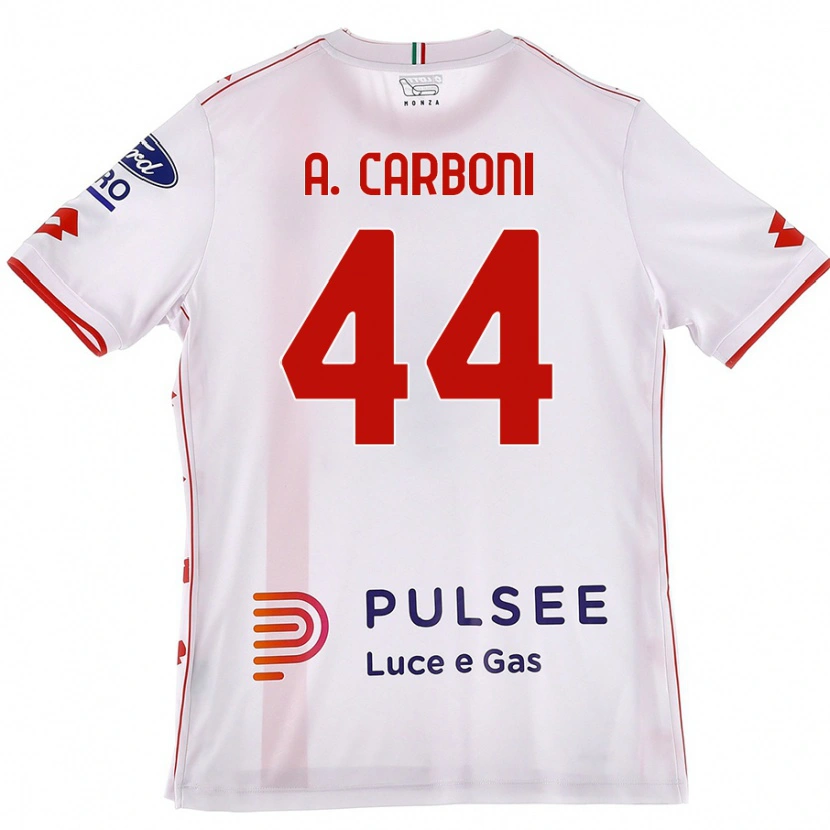 Danxen Femme Maillot Andrea Carboni #44 Blanc Rouge Tenues Extérieur 2024/25 T-Shirt