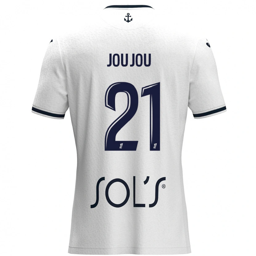 Danxen Femme Maillot Antoine Joujou #21 Blanc Bleu Foncé Tenues Extérieur 2024/25 T-Shirt