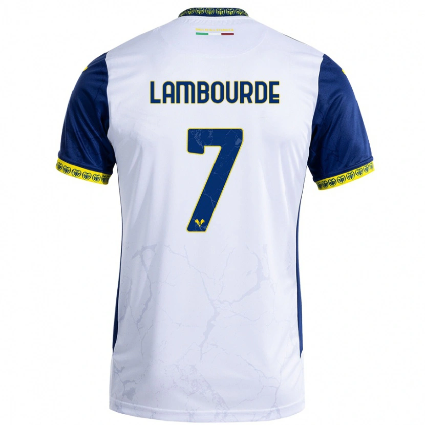 Danxen Enfant Maillot Mathis Lambourde #7 Blanc Bleu Tenues Extérieur 2024/25 T-Shirt