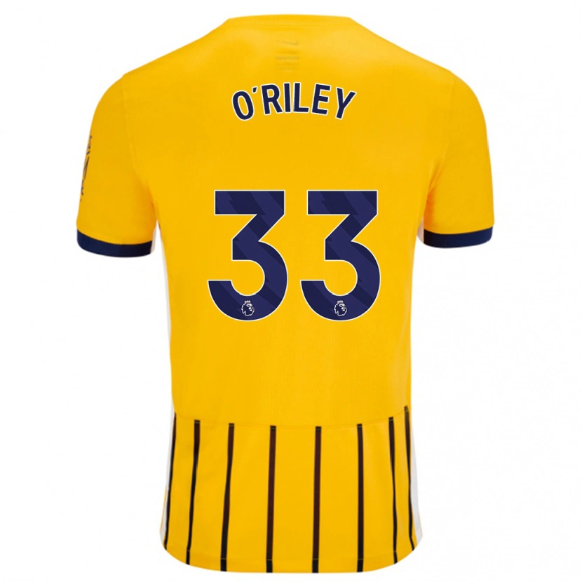 Danxen Enfant Maillot Matt O'riley #33 Doré Bleu À Fines Rayures Tenues Extérieur 2024/25 T-Shirt