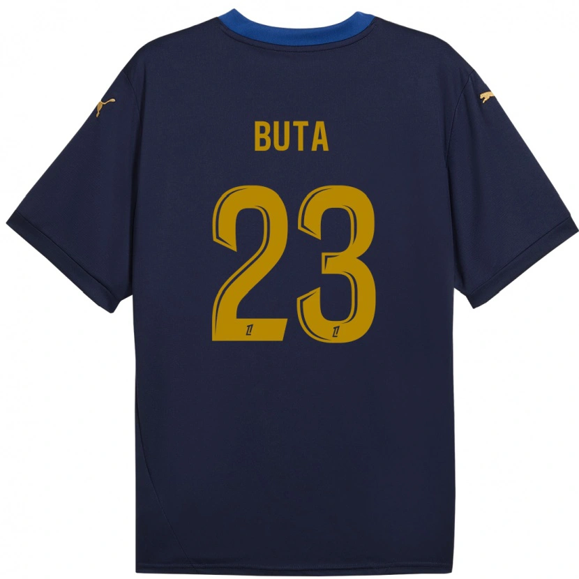 Danxen Homme Maillot Aurélio Buta #23 Bleu Marine Doré Tenues Extérieur 2024/25 T-Shirt