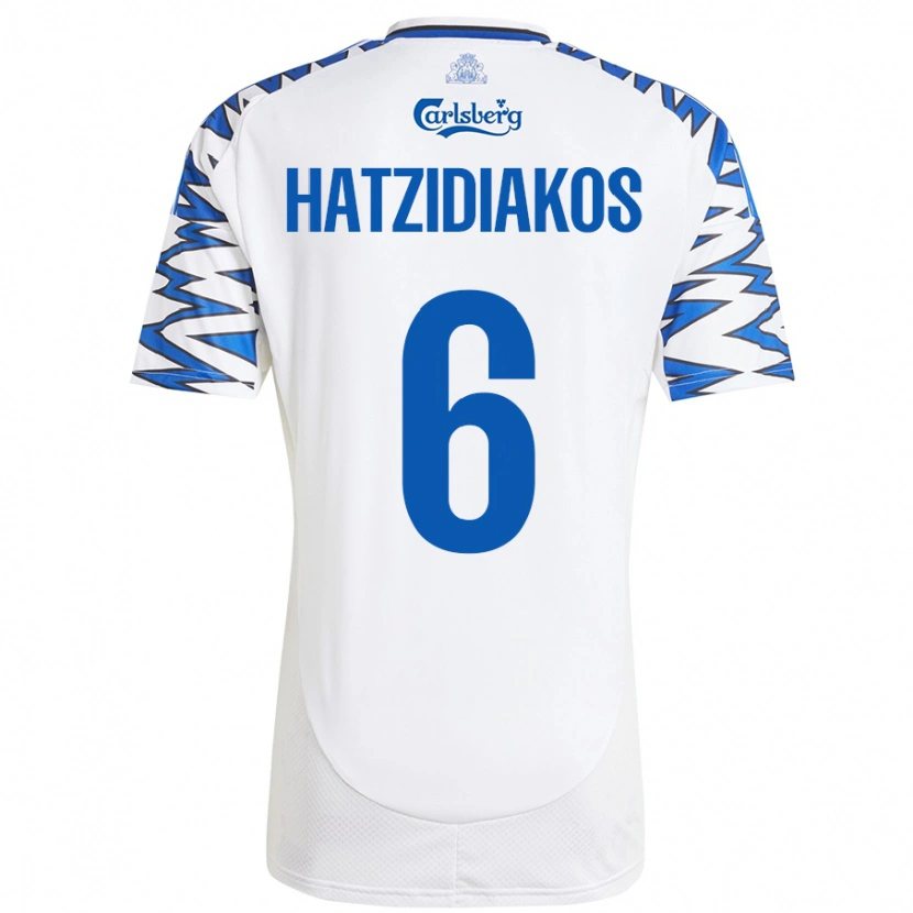Danxen Homme Maillot Pantelis Hatzidiakos #6 Blanc Bleu Ciel Tenues Domicile 2024/25 T-Shirt