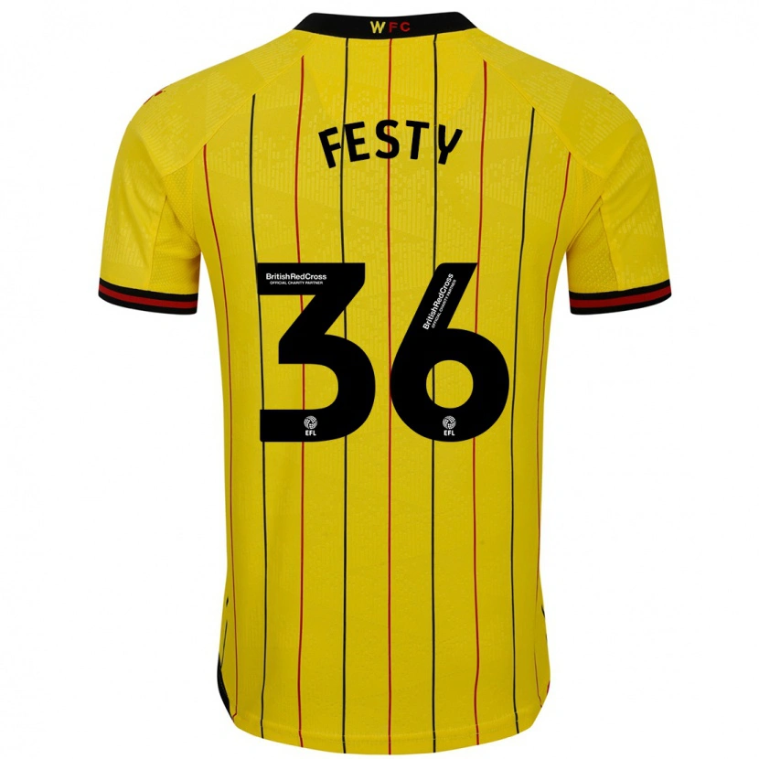 Danxen Femme Maillot Festy Ebosele #36 Jaune Et Noir Tenues Domicile 2024/25 T-Shirt